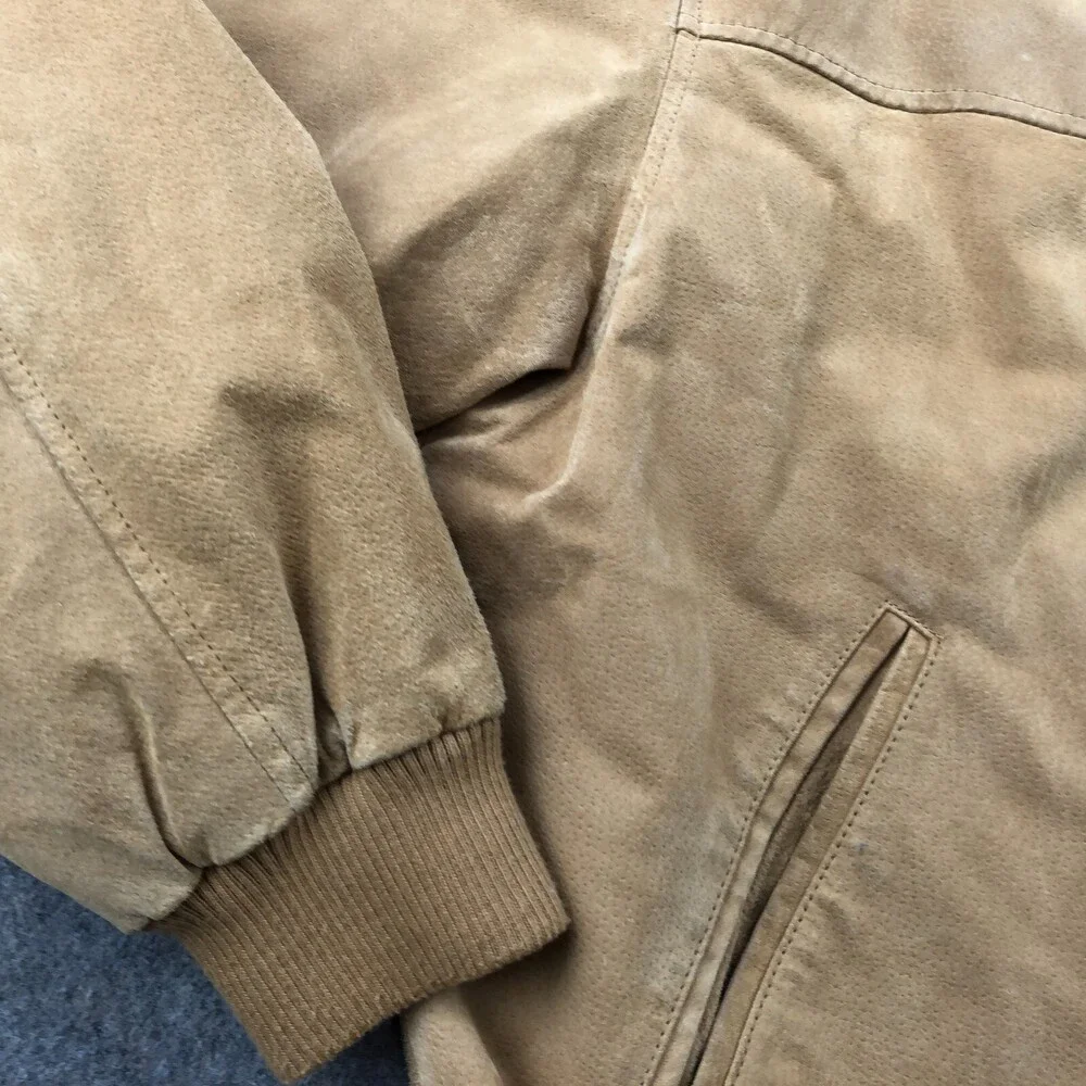 Boston Harbor Jacket Mens XL Beige Leather Bomber Zip Lined - Picture 6 of 15